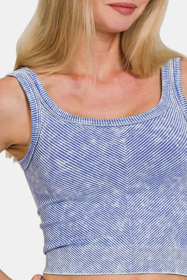 Zenana Washed Ribbed Scoop Neck Wide Strap Tank Top - Love Salve 