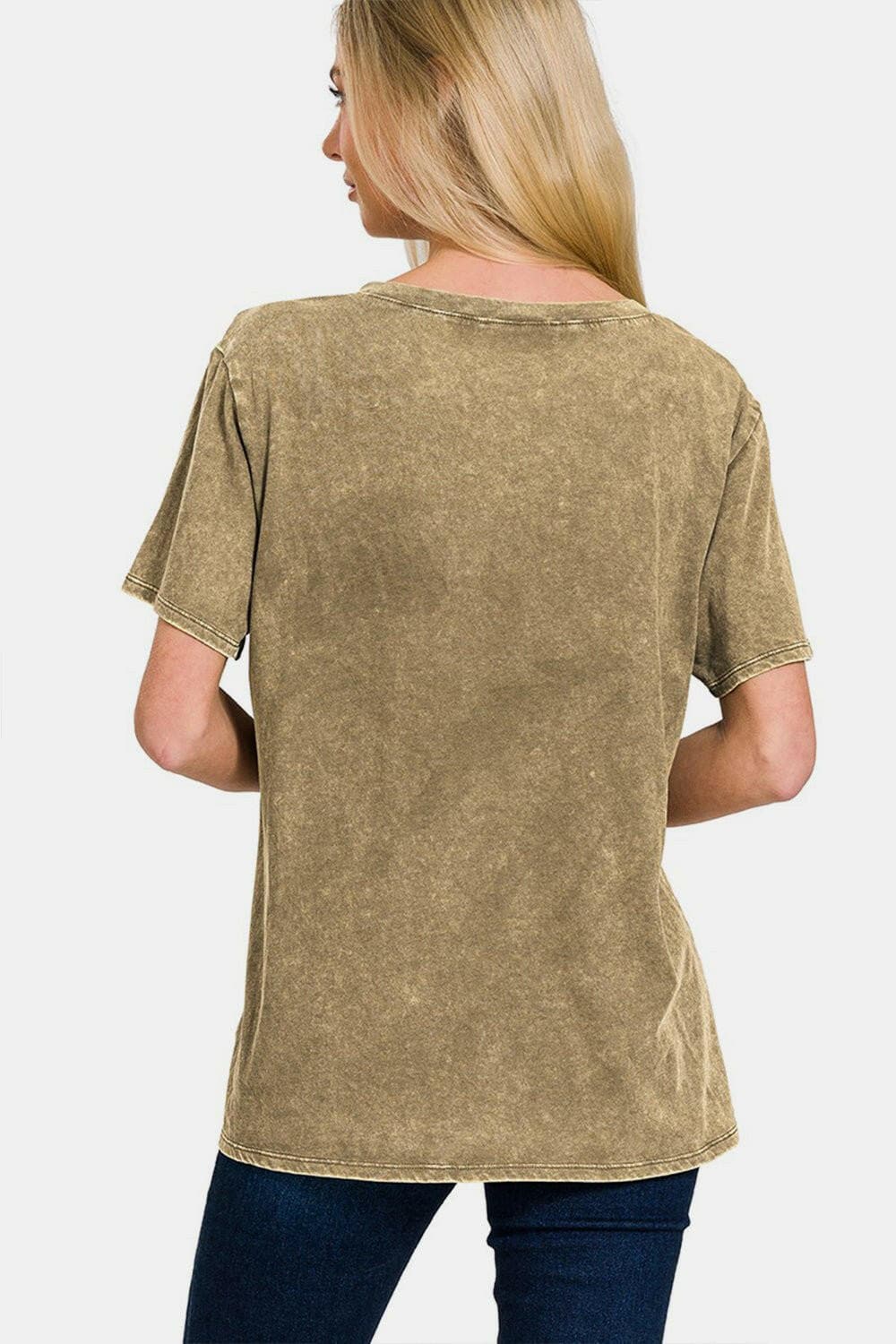 Zenana Washed Short Sleeve V-Neck T-Shirt - Love Salve