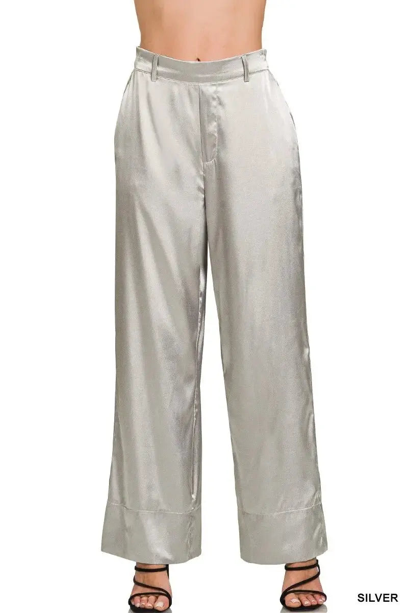 Zenana Wide-Leg Satin Pants for Elegant and Chic Style - Love Salve 