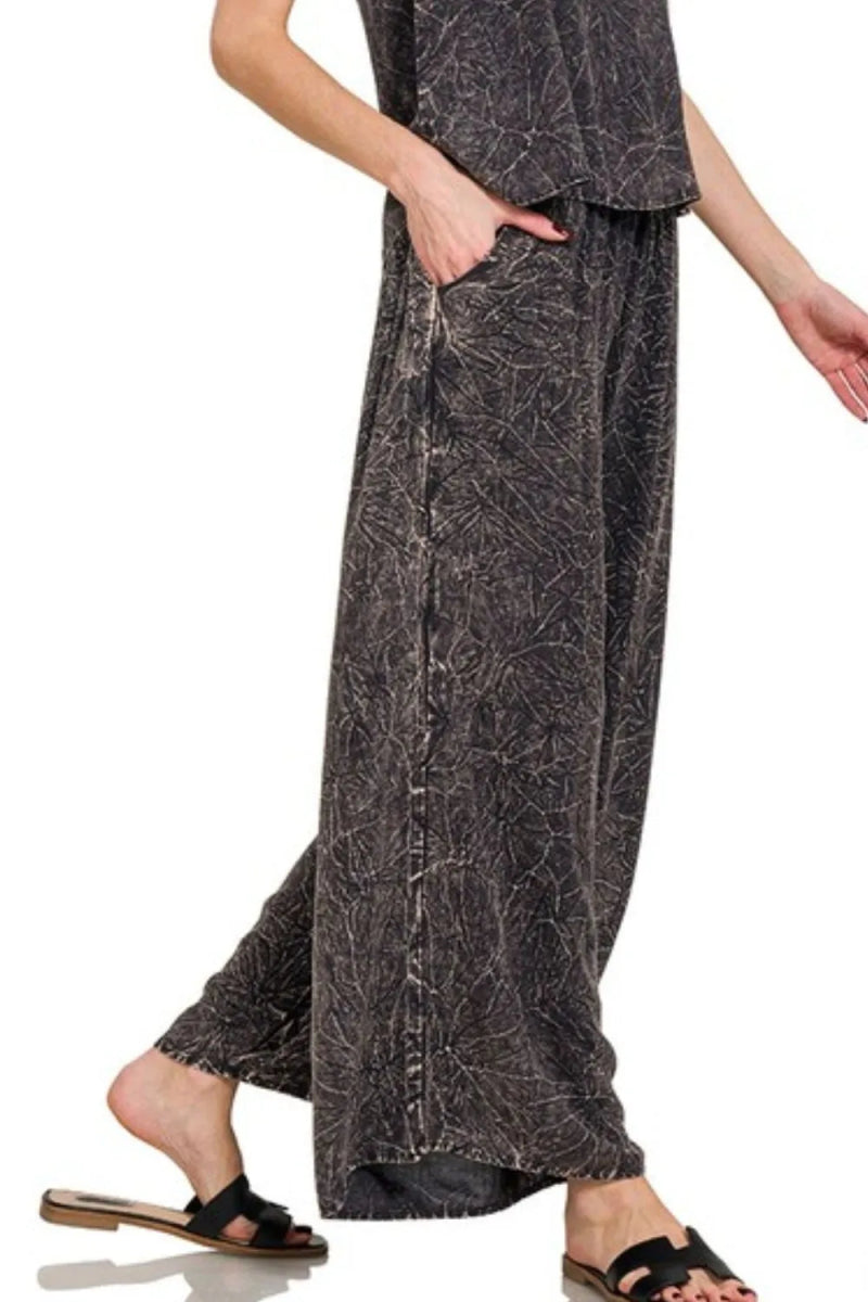 Zenana Woven Acid Crinkle Washed Cami & Pants 2 Piece Set - Love Salve