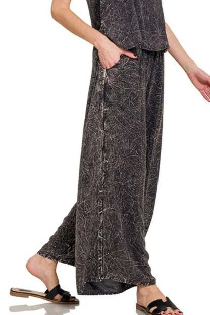 Zenana Woven Acid Crinkle Washed Cami & Pants 2 Piece Set - Love Salve