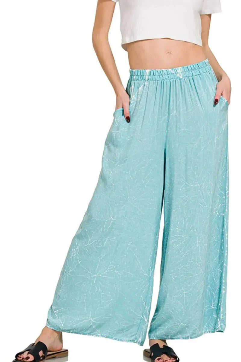 Zenana Woven Acid Crinkle Washed Cami & Pants 2 Piece Set - Love Salve