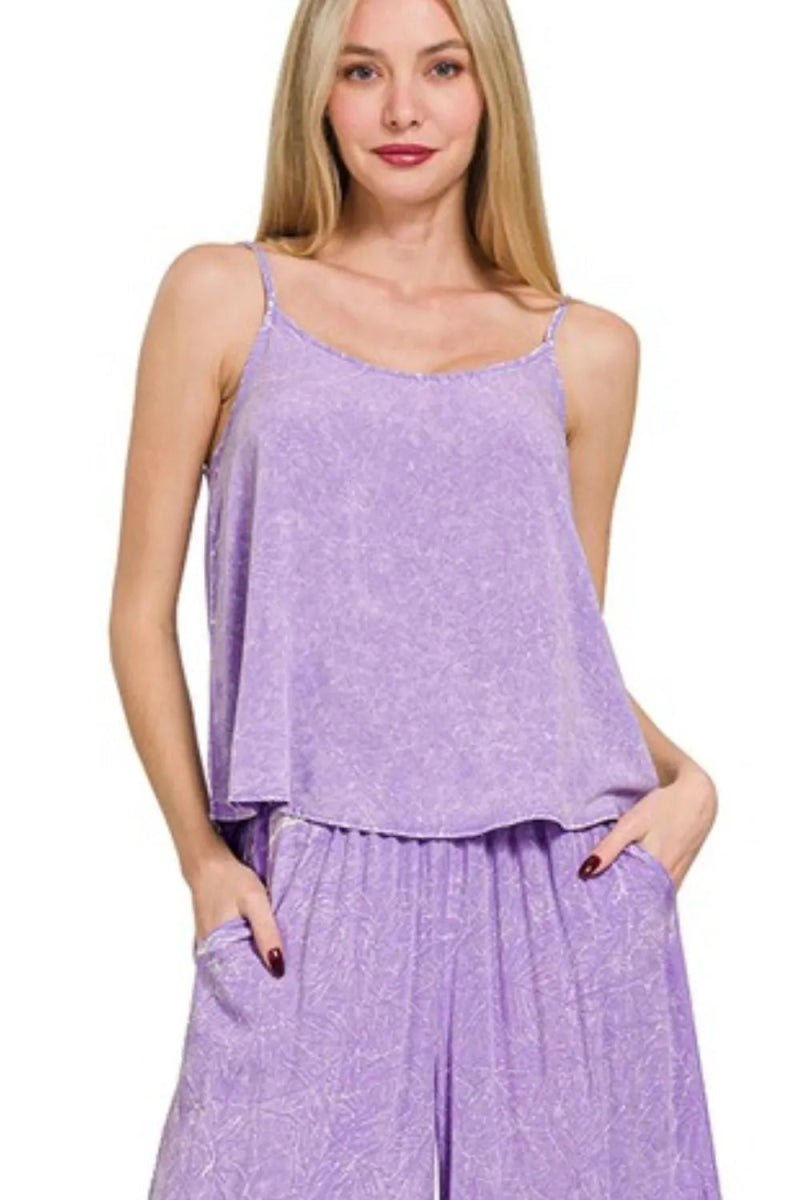 Zenana Woven Acid Crinkle Washed Cami & Pants 2 Piece Set - Love Salve
