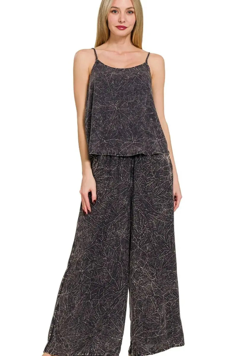 Zenana Woven Acid Crinkle Washed Cami & Pants 2 Piece Set - Love Salve