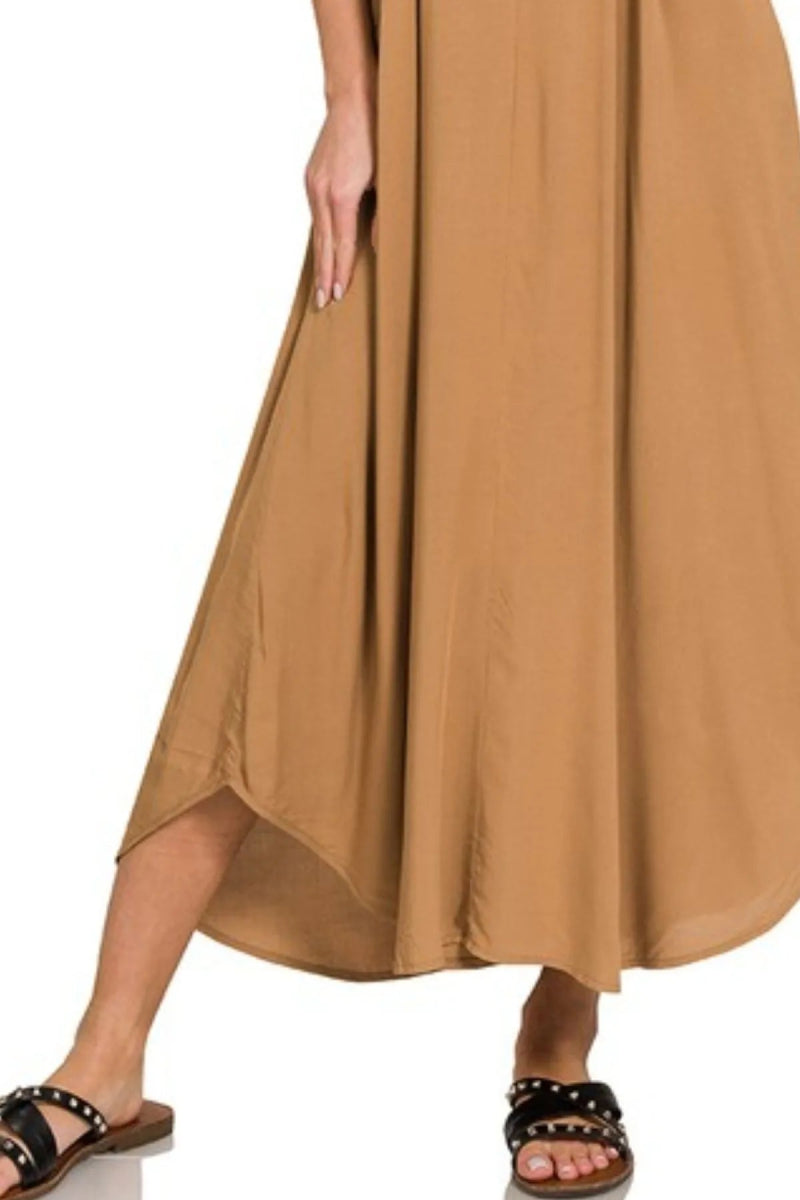 Zenana Woven Arc Hem Cami Dress With Flowy Pockets - Love Salve 