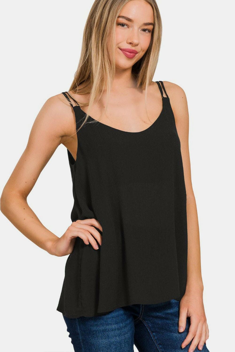 Elevate Your Style with the Zenana V-Neck Woven CamiElevate Your Style with the Zenana V-Neck Woven Cami
 Revolutionize your wardrobe with the Zenana V-Neck Woven Cami, an essential piece that makes a bold fashion staLove Salve -Neck Woven Camiusa