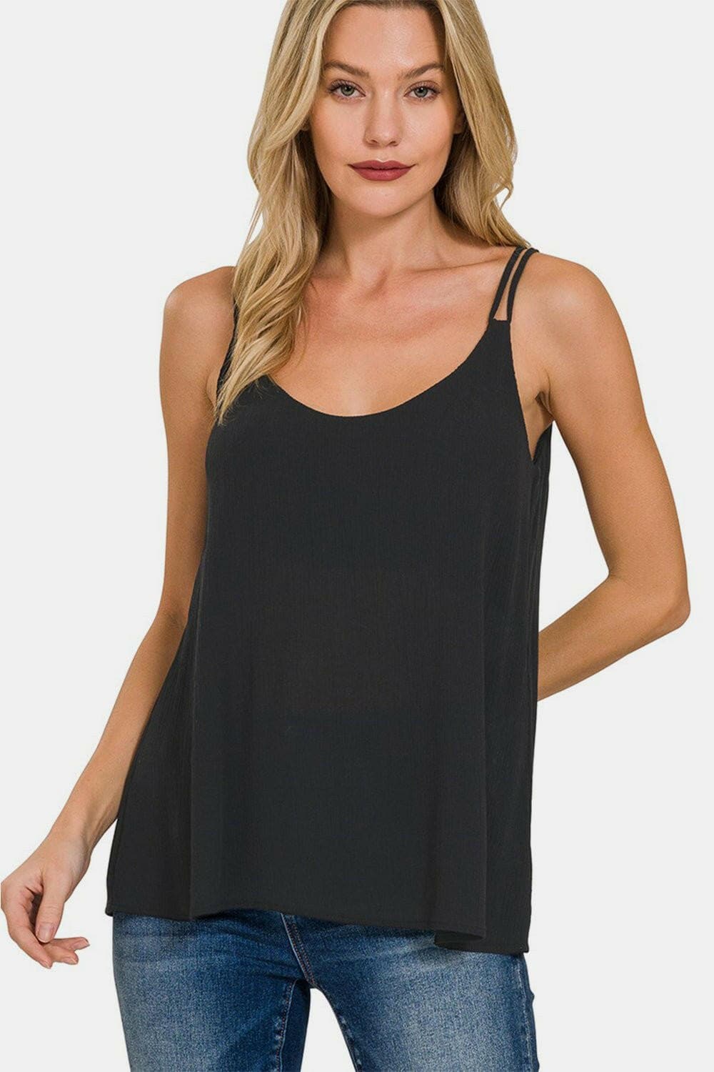 Elevate Your Style with the Zenana V-Neck Woven CamiElevate Your Style with the Zenana V-Neck Woven Cami
 Revolutionize your wardrobe with the Zenana V-Neck Woven Cami, an essential piece that makes a bold fashion staLove Salve -Neck Woven Camiusa