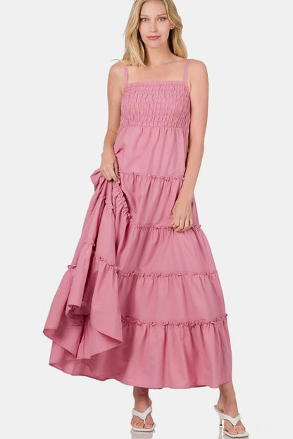 Zenana Woven Smocked Tiered Cami Maxi Dress for Women - Love Salve 