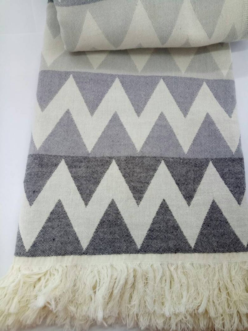 Zig Zag Turkish Towel 100 Percent Natural Cotton Quick Drying Lightweight Versatile Beach Bath Blanket - Love Salve 