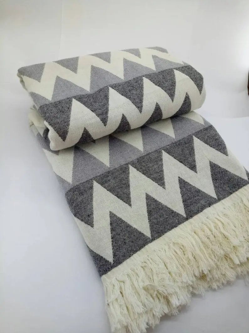Zig Zag Turkish Towel 100 Percent Natural Cotton Quick Drying Lightweight Versatile Beach Bath Blanket - Love Salve 