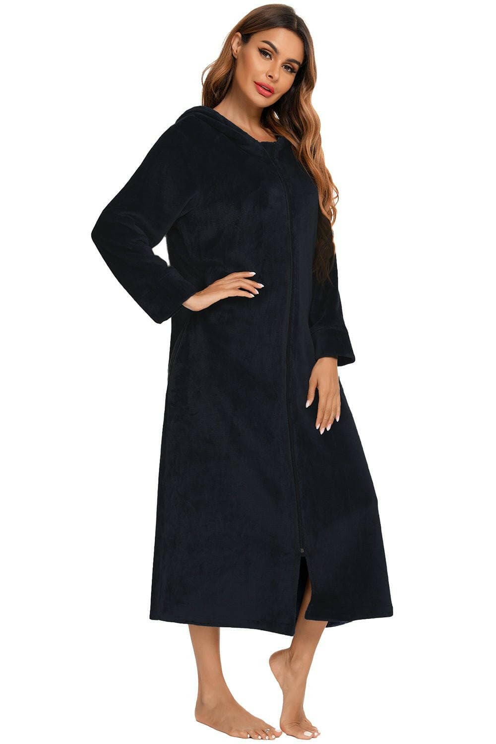 Zip Front Hooded Night Dress with Pockets - Love Salve