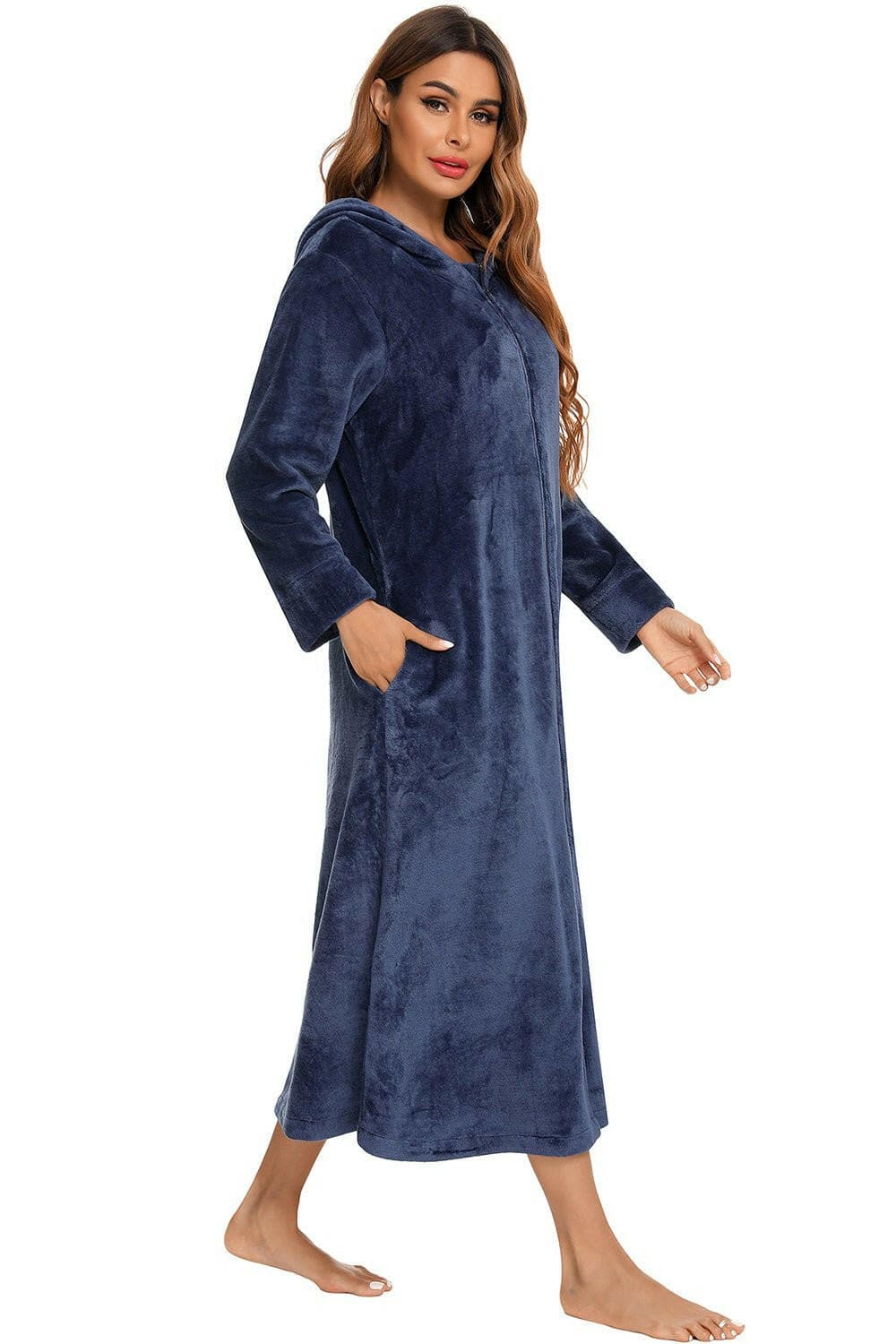 Zip Front Hooded Night Dress with Pockets - Love Salve