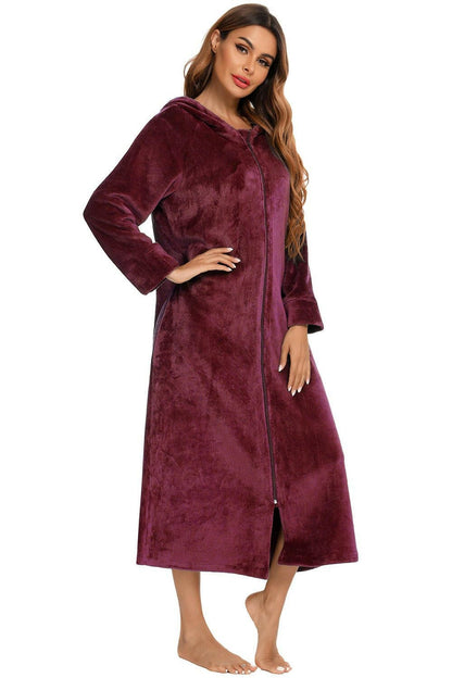 Zip Front Hooded Night Dress with Pockets - Love Salve