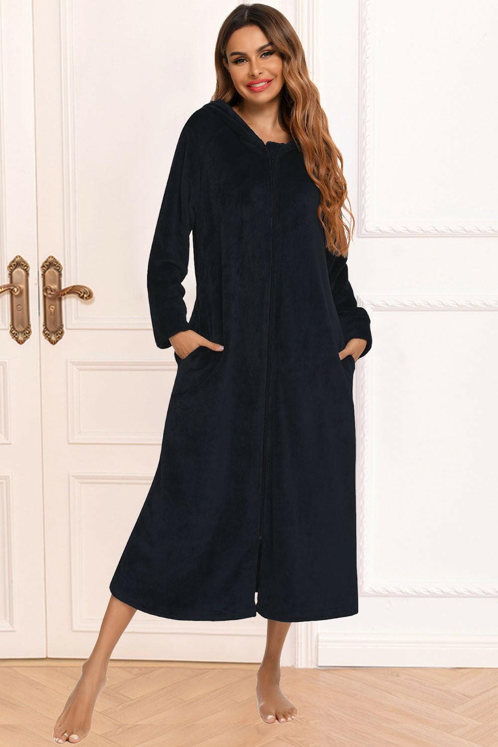 Zip Front Hooded Night Dress with Pockets - Love Salve