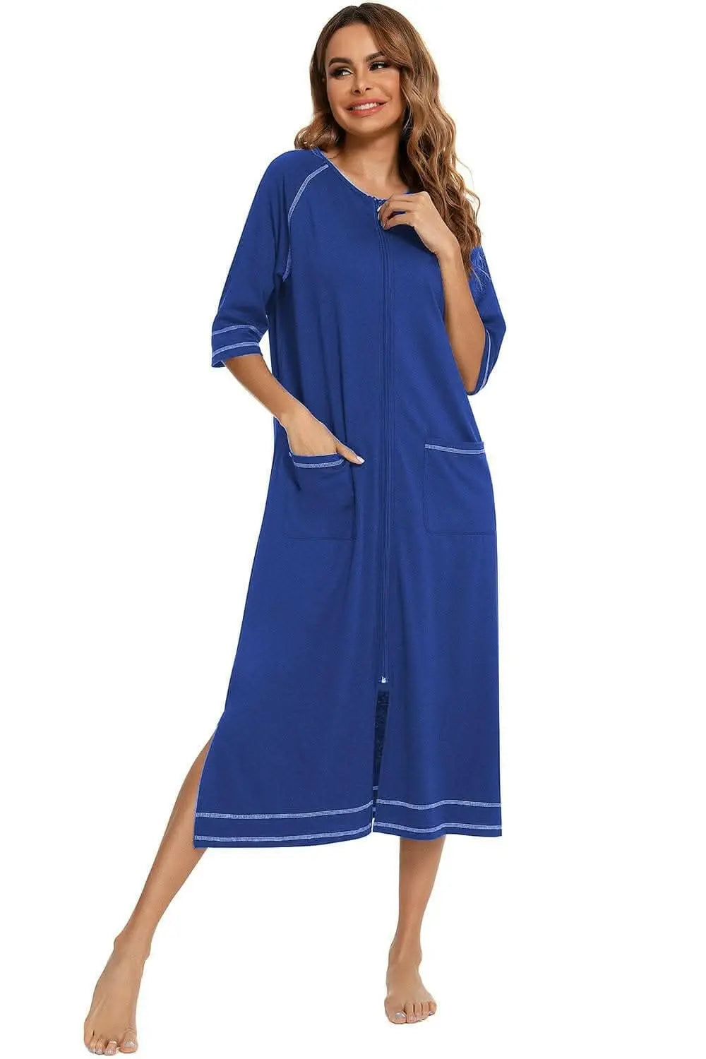Elegant zip night dress with pockets - Love Salve 