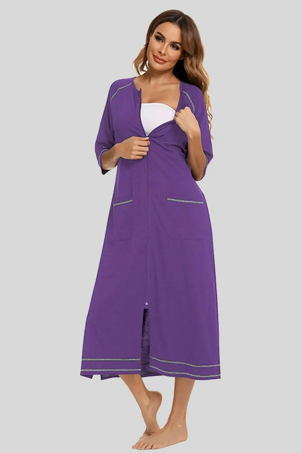 Elegant zip night dress with pockets - Love Salve 