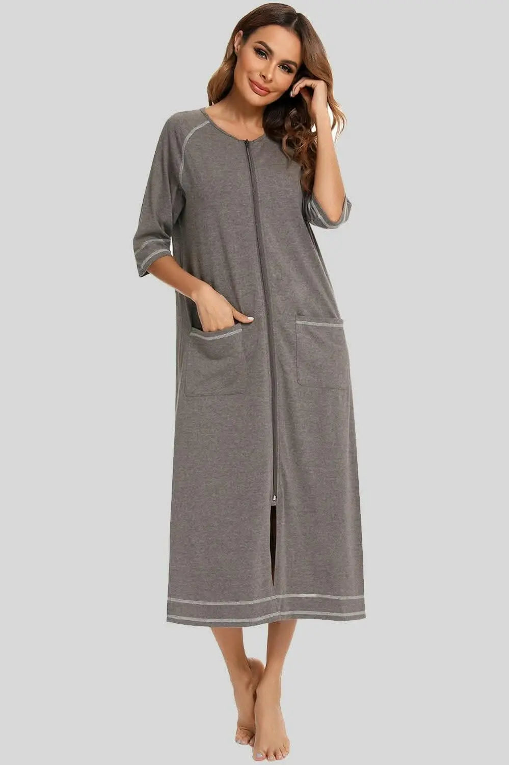 Elegant zip night dress with pockets - Love Salve 