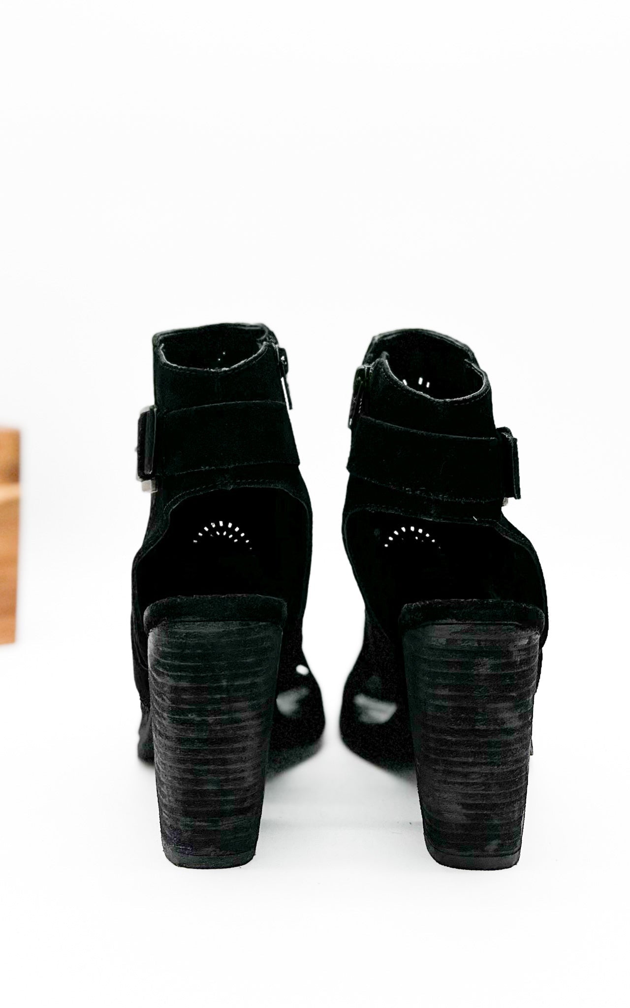 Zuzanna Black Heeled Sandal Criss Cross Laser Cut Design Naughty Monkey