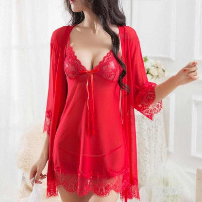 3PCS Sets Of Lace Sexy Pajamas Adult Erotic Lingerie See-Through Clothing Ladies Mesh Halter Nightgown - Love Salve 