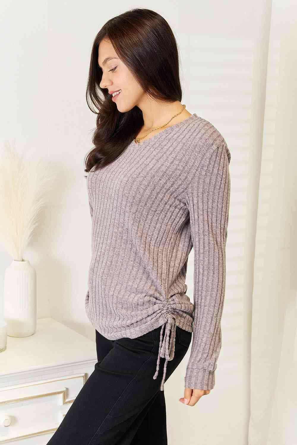 Chic ribbed top with drawstring - Love Salve 