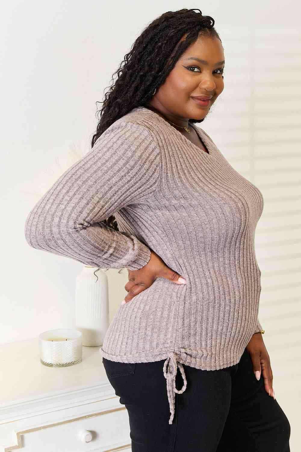 Chic ribbed top with drawstring - Love Salve 
