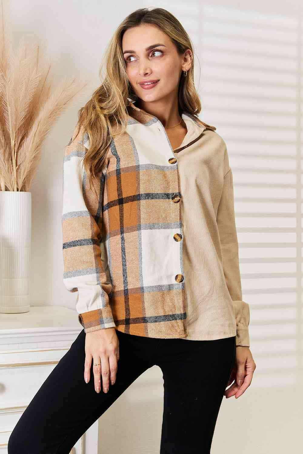 Plaid dropped shoulder shirt - chic style - Love Salve 