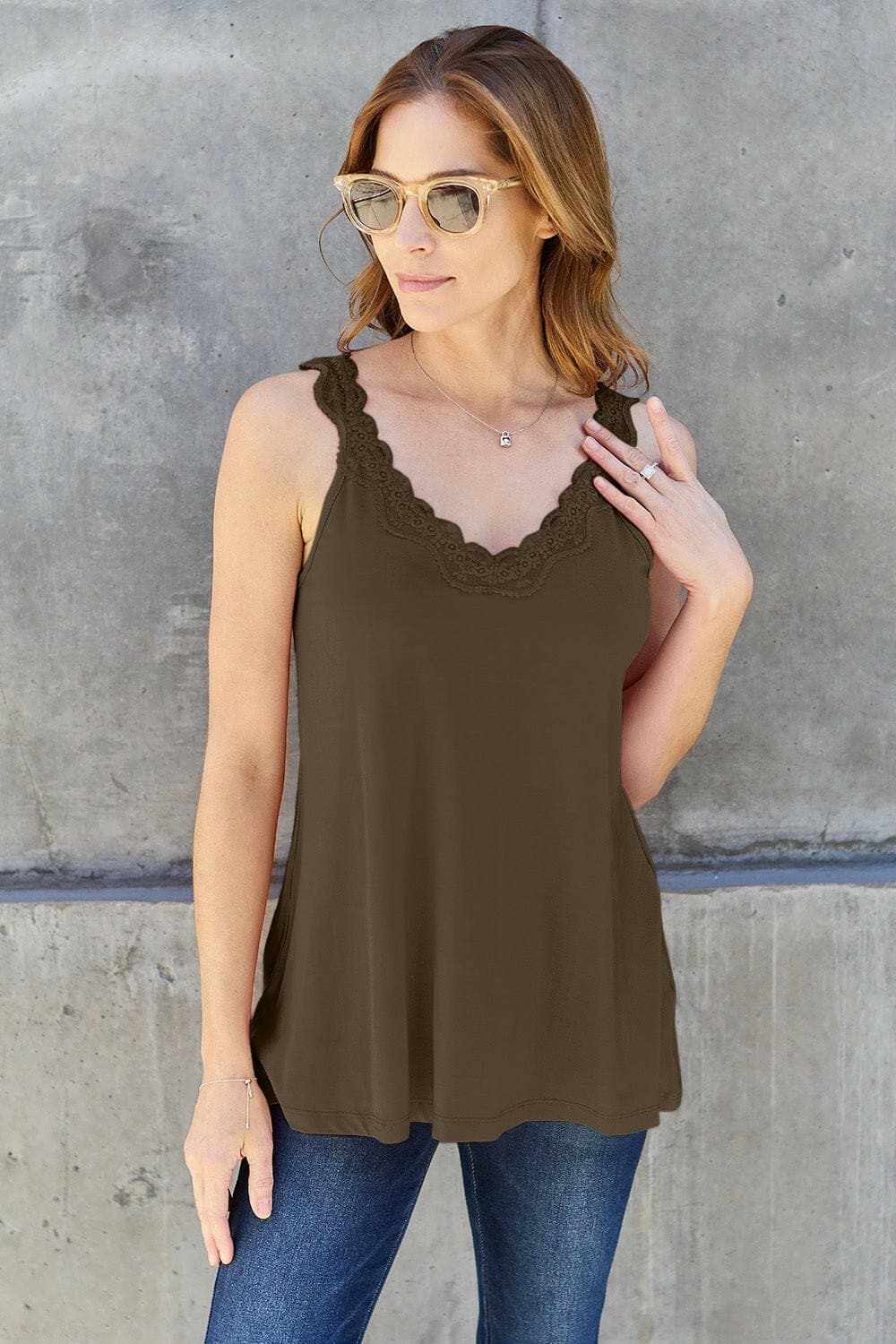 Basic Bae Full Size Lace Detail V-Neck Cutout Cami - Love Salve