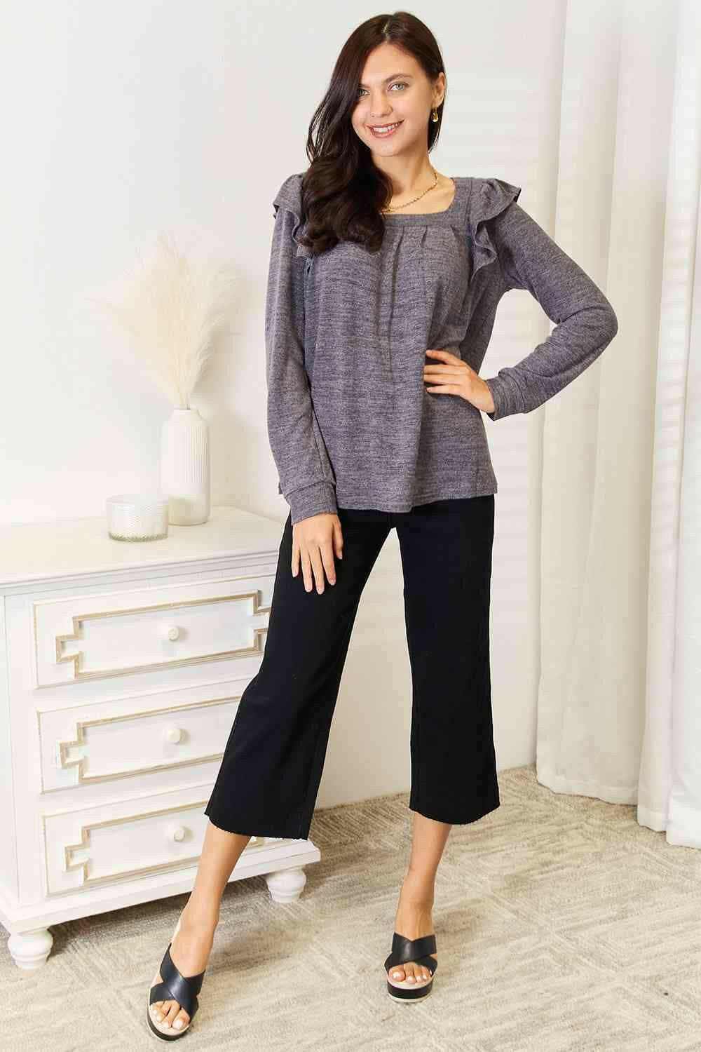 Elegant sheer blouse - ruffled accents - Love Salve 