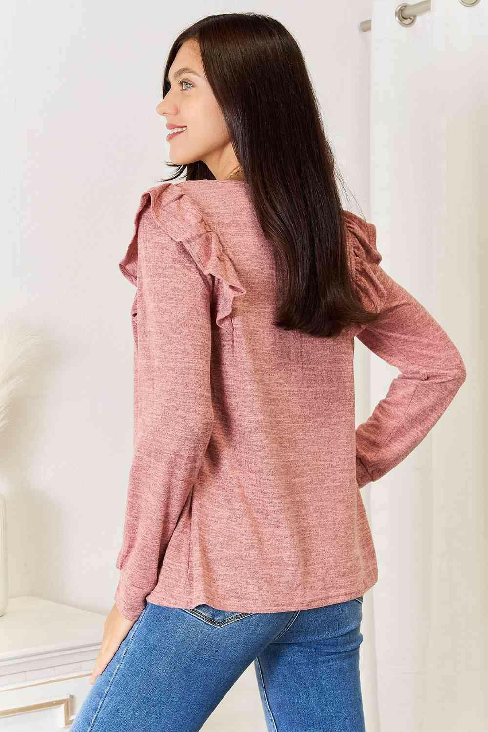 Elegant Square Neck Ruffle Sleeve T-Shirt - Love Salve