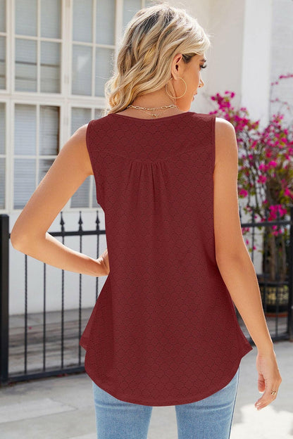 Eyelet Buttoned Round Neck Tank Top - Love Salve