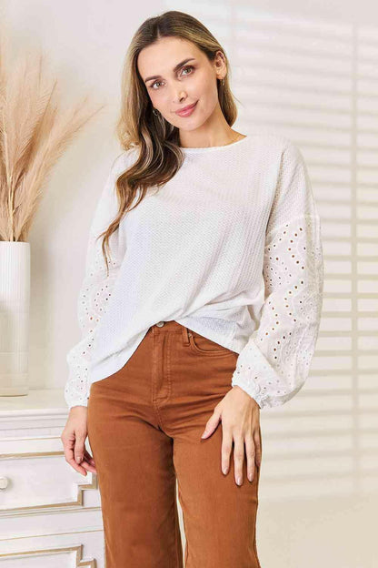 Eyelet Elegance Dropped Shoulder Blouse - Love Salve