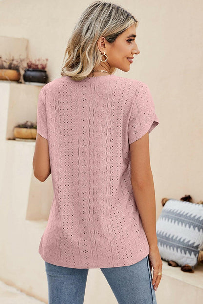 Eyelet V-Neck Petal Sleeve Top - Love Salve