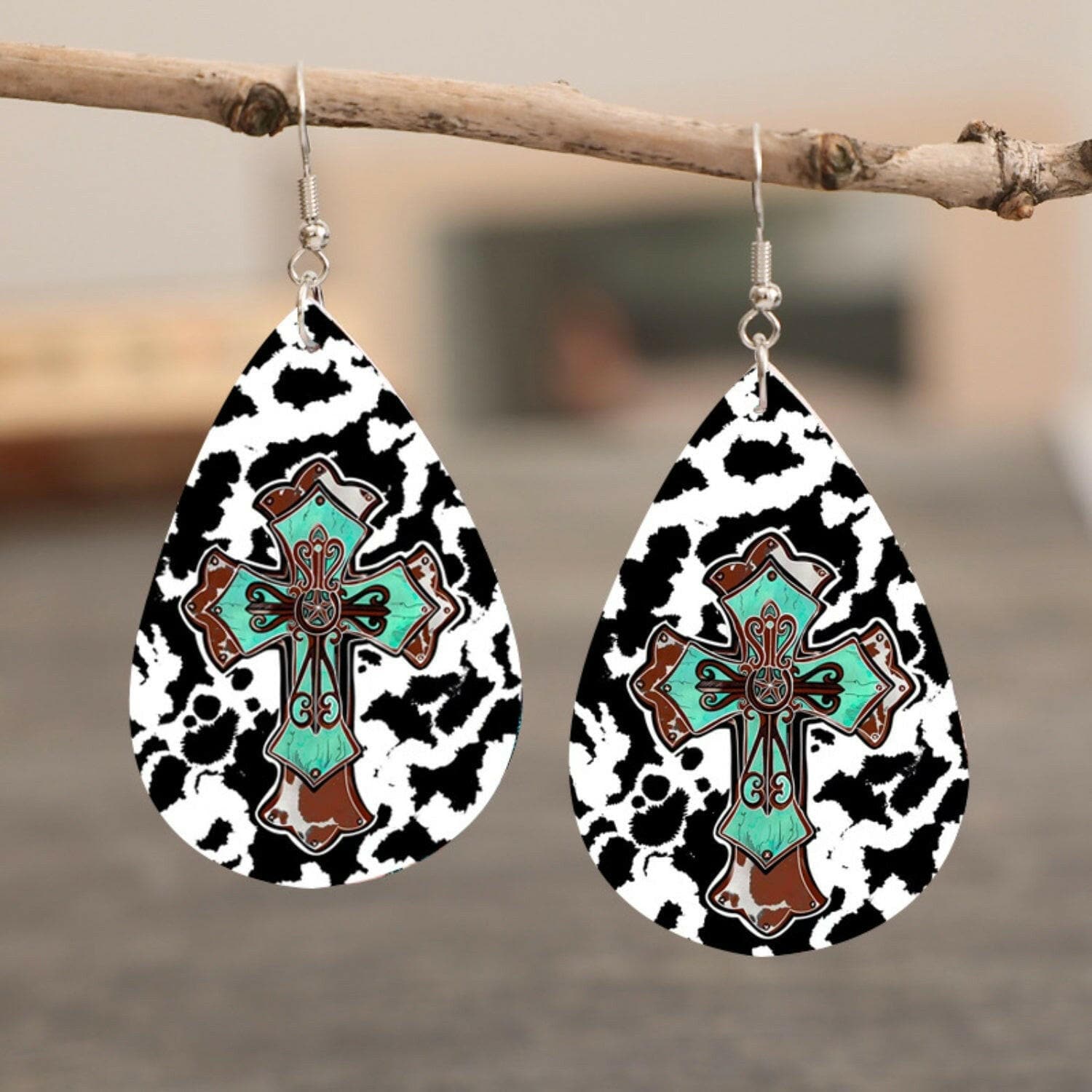 Faux Leather Iron Hook Teardrop Earrings - Love Salve