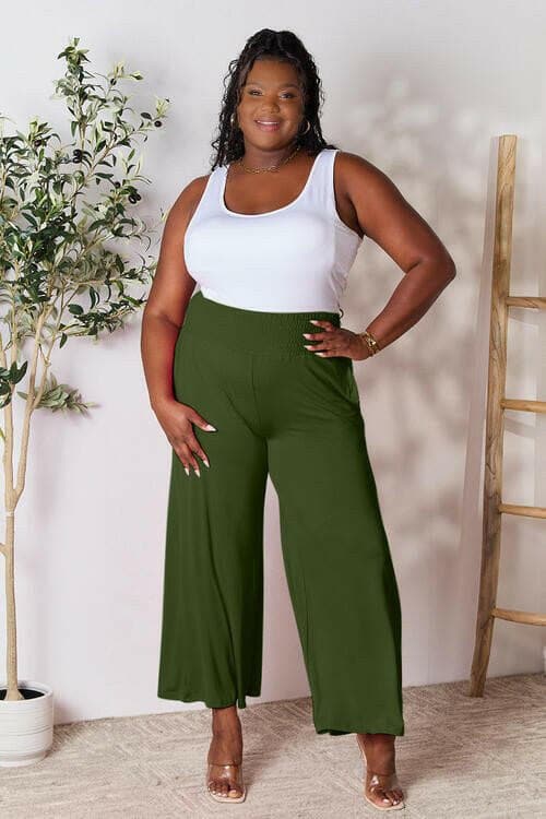 Flared Rayon Blend Wide Leg Pants with Smocked Elastic Waistband - Love Salve