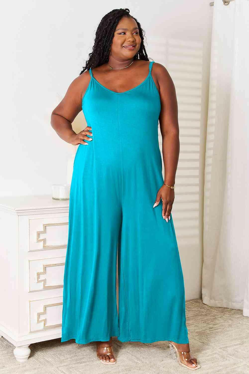 Flattering Rayon Spaghetti Strap Wide Leg Jumpsuit - Love Salve