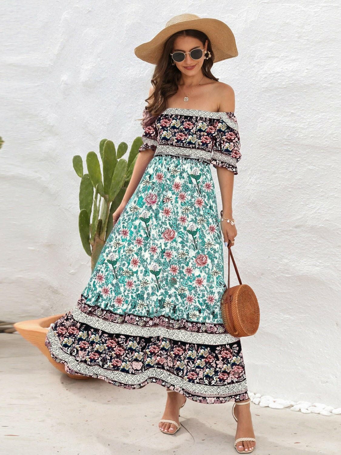 Floral Ruffled Sleeve Midi Dress - Love Salve