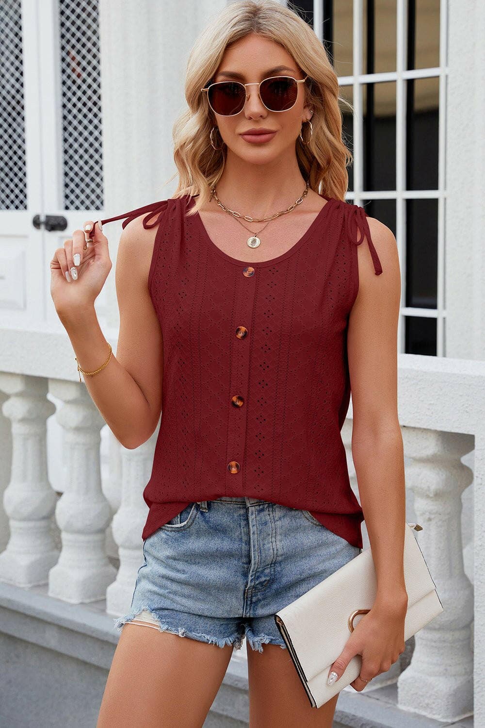 Lace Detail Sleeveless Round Neck Tank Top - Love Salve