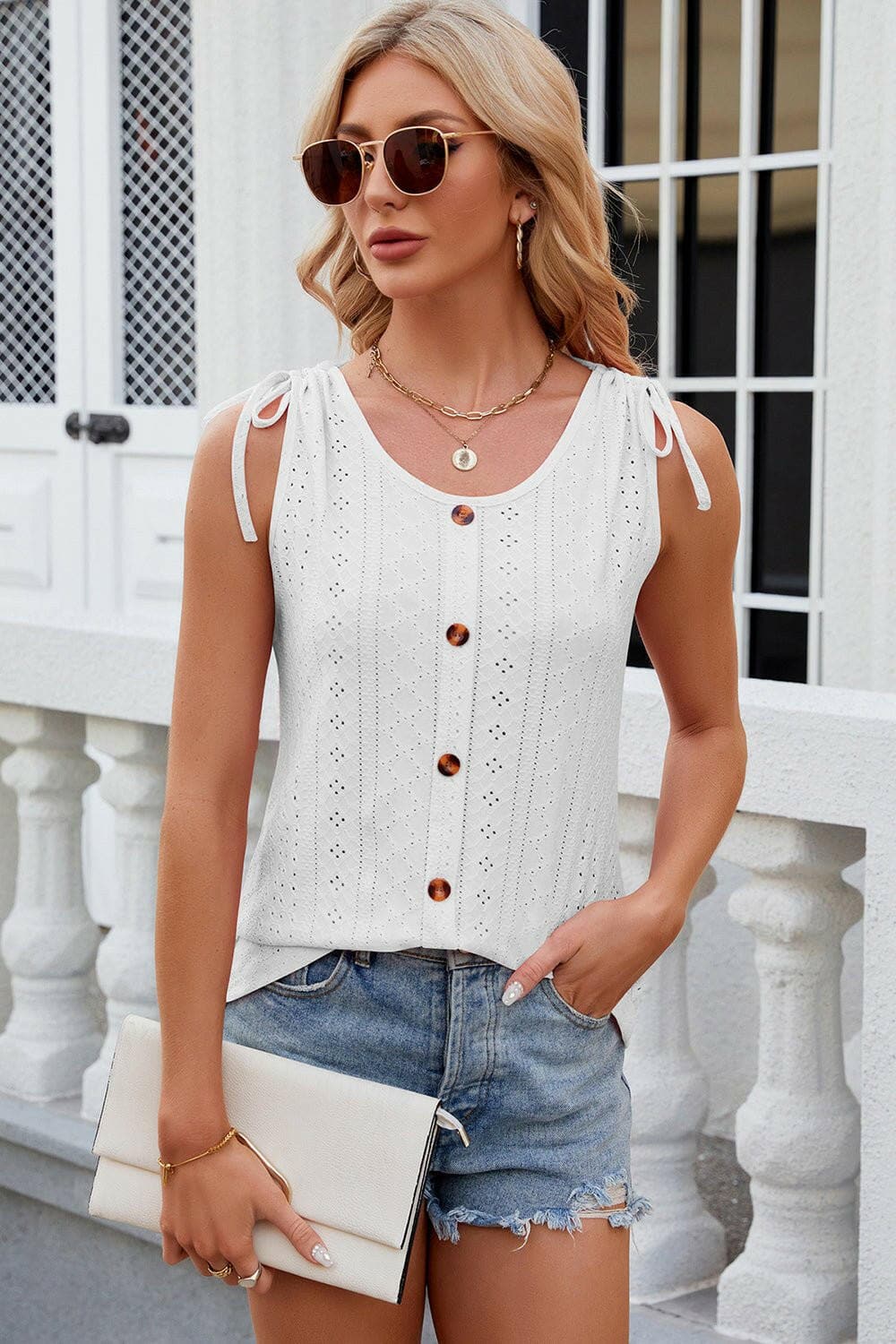 Lace Detail Sleeveless Round Neck Tank Top - Love Salve