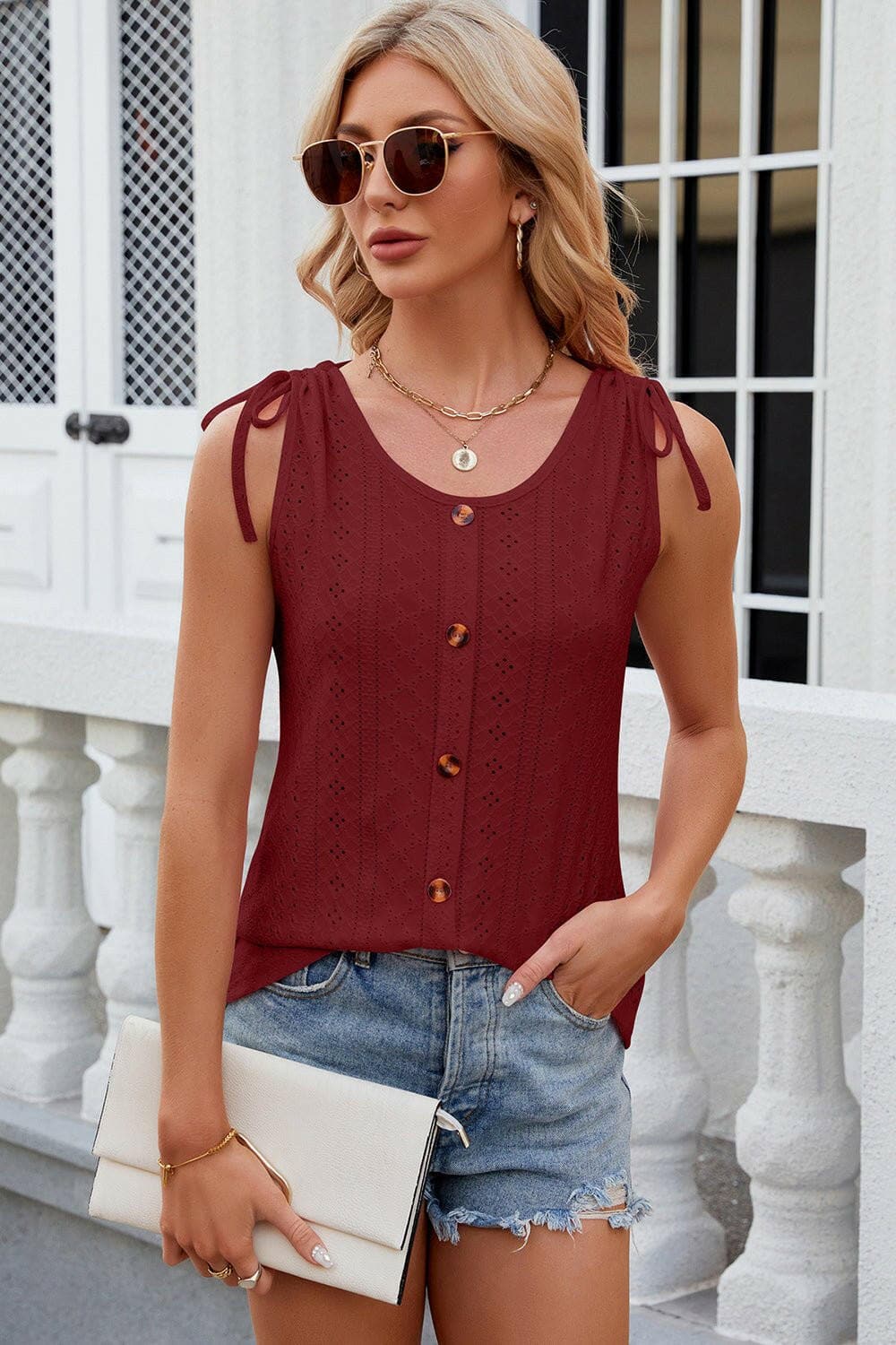 Lace Detail Sleeveless Round Neck Tank Top - Love Salve