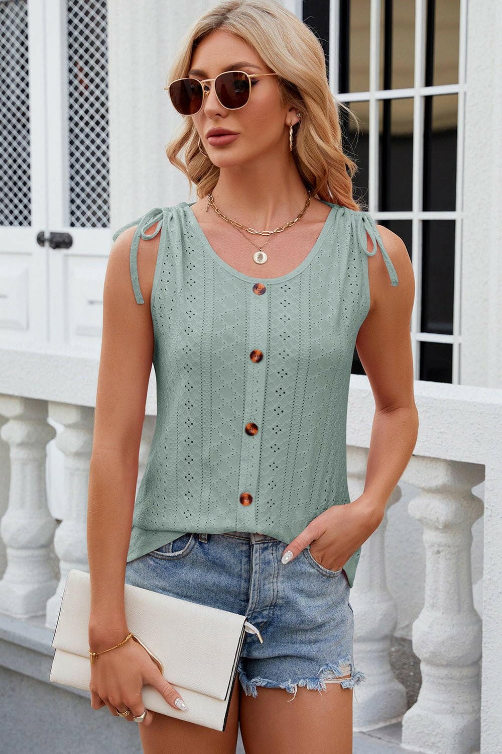 Lace Detail Sleeveless Round Neck Tank Top - Love Salve