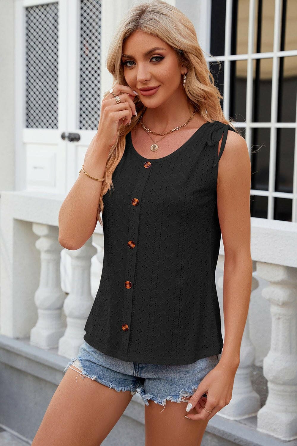 Lace Detail Sleeveless Round Neck Tank Top - Love Salve