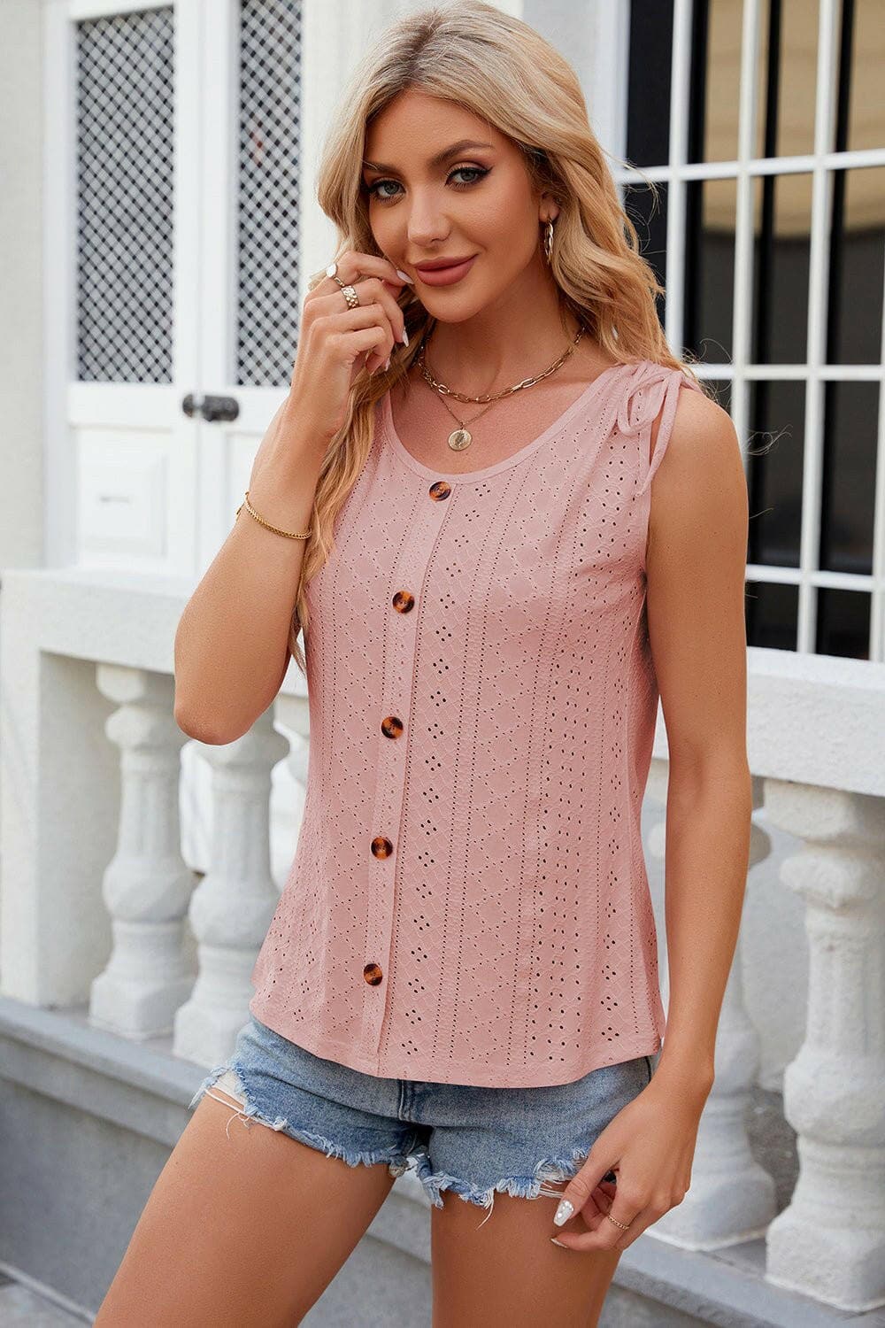 Lace Detail Sleeveless Round Neck Tank Top - Love Salve