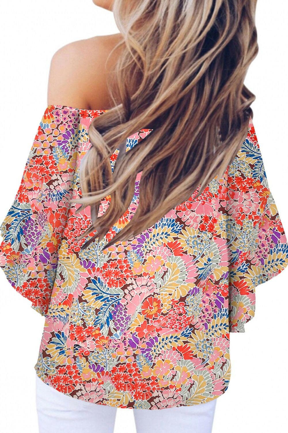 Off-Shoulder Blouse with Tied Print and Half Sleeves - Love Salve