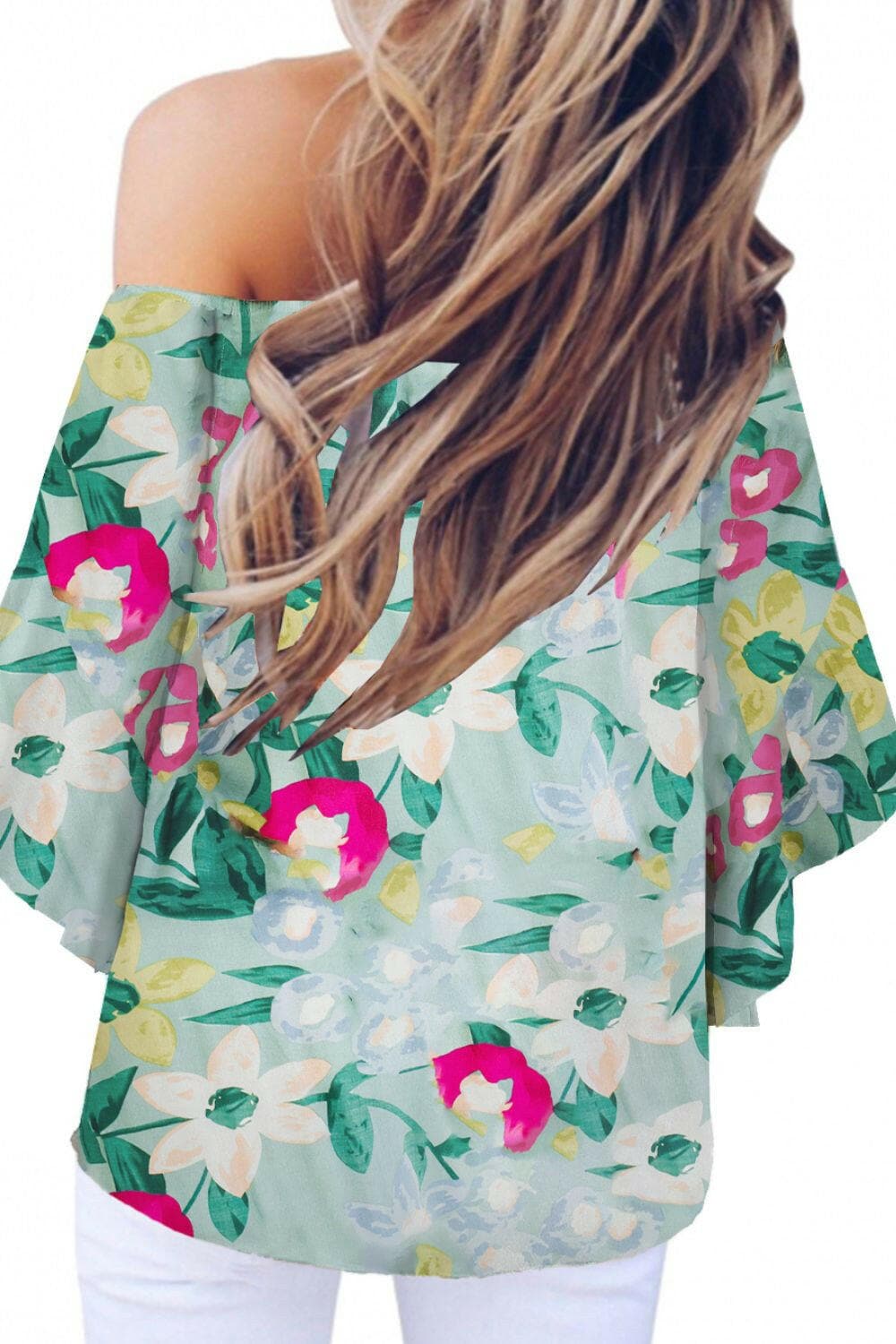 Off-Shoulder Blouse with Tied Print and Half Sleeves - Love Salve