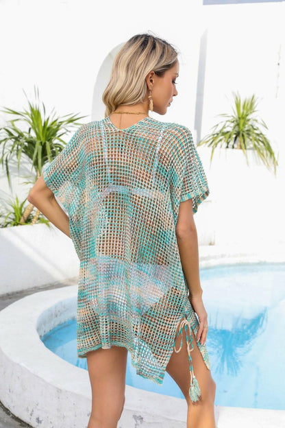 Openwork Sheer V-Neck Cover Up with Slit - Love Salve