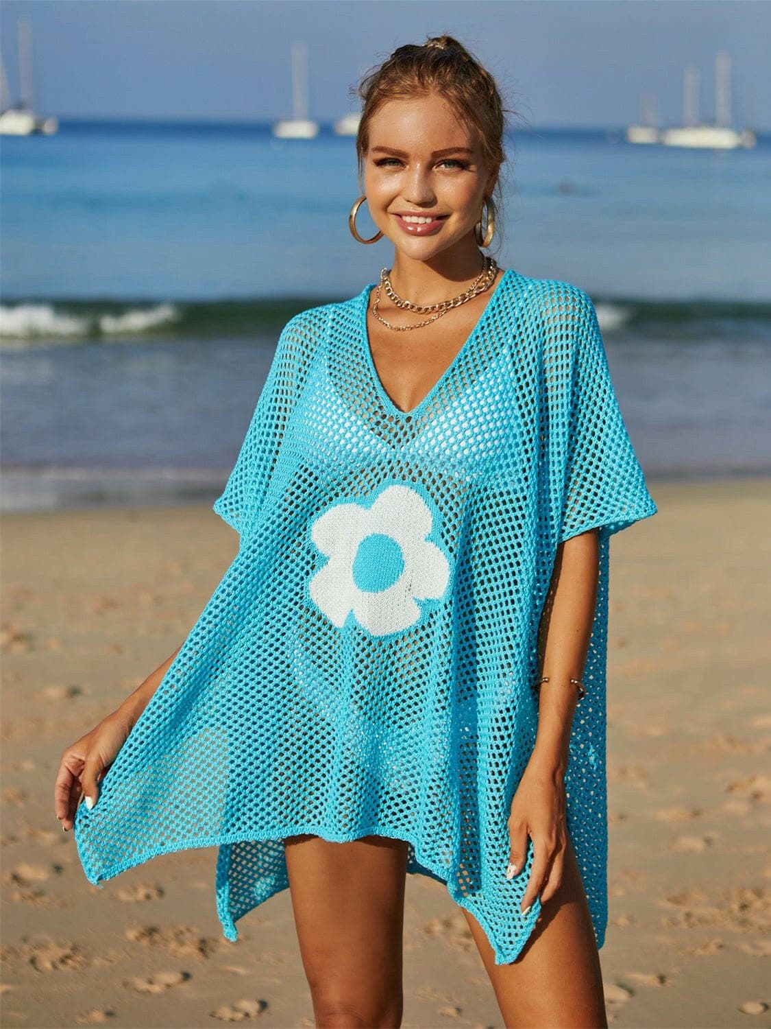 Floral Sheer V-Neck Cover-Up with Intricate Flower DesignFloral Sheer V-Neck Cover-Up with Intricate Flower Design
 Make a statement with our Floral Sheer V-Neck Cover-Up featuring an Intricate Flower Design. Stand out in Love Salve Intricate Flower DesignApparel