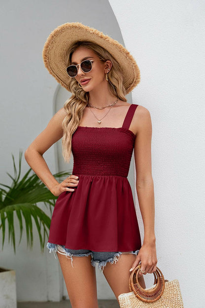 Square Neck Smocked Babydoll Tank Top - Love Salve