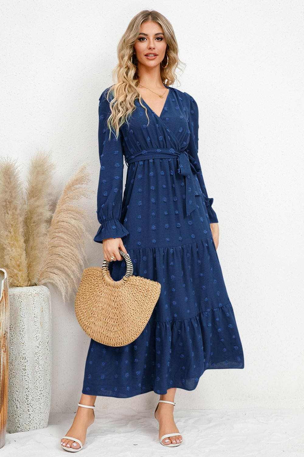 Swiss Dotted Wrap Sleeve Dress with Flounce - Love Salve