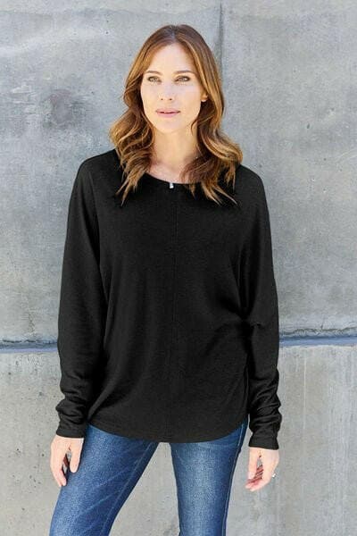 Versatile Round Neck Long Sleeve T-Shirt with Stretchy Fit - Love Salve