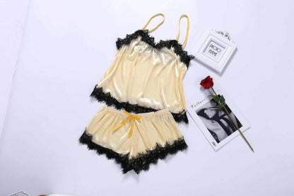 Women Sexy Sleepwear Kit Ladies Sleeveless Lingerie Lace V-Neck Nightgown Polyester Pijama - Love Salve